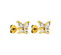 PURELEI Pendientes de mariposa (oro), resistentes al agua para mujer, con forma de mariposa, pendientes de acero inoxidable con piedras preciosas, regalos para mujeres y niñas, 6.8 mm x 8 mm, Acero