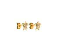 PURELEI® Pendientes de tortuga blanca (oro, plata, oro rosa), resistentes al agua, diseño de tortuga, de acero inoxidable con piedras preciosas, regalo para mujeres, Acero inoxidable, Crystal