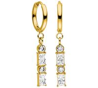 PURELEI® Pendientes en polvo (oro, plata), pendientes de mujer de lujo de acero inoxidable, resistentes al agua con piedras preciosas, 14 mm de diámetro (oro), Oro