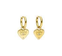 Purelei Pendientes Heart Eye - resistentes al agua | Pequeños pendientes de aro con colgante en forma de corazón y circonitas brillantes | acero inoxidable y chapado en oro de 18 K | símbolo de amor