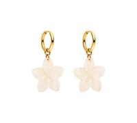 Purelei Plumeria - Pendientes de aro resistentes al agua | Pendientes de aro con colgante de flor de acero inoxidable | Chapado en oro de 14 K, plata y oro rosa de 18 quilates | Pendientes inspirados