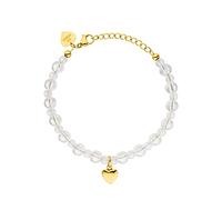 Purelei® Pulsera Heart (blanco, rosa melocotón), pulsera para mujer con cuentas de acero inoxidable, pulsera de perlas de cristal y colgante de corazón impermeable, longitud 16-19 cm, Talla única,