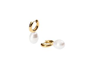 Purelei Seaside - Pendientes de aro con perlas de concha de concha, pendientes de acero inoxidable en oro, plata u oro rosa - Pendientes atemporales elegantes para mujer con perlas brillantes de mar