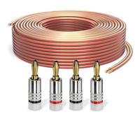 PureLink Cable para altavoces con conectores banana, cable audio OFC 2x2,50mm² (0,20mm), 15,0m, 4 conectores, cobre puro para altavoces HiFi y subwoofer, marcación de polaridad, transparente