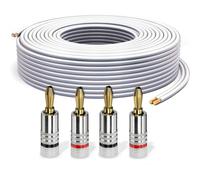 PureLink Cable para altavoces con conectores banana, cable audio OFC 2x2,50mm² (0,20mm), 15,0m, 4 conectores, cobre puro para altavoces HiFi y subwoofer, marcación de polaridad, blanco