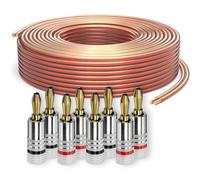 PureLink Cable para altavoces con conectores banana, cable audio OFC 2x2,50mm² (0,20mm), 25,0m, 8 conectores, cobre puro para altavoces HiFi y subwoofer, marcación de polaridad, transparente
