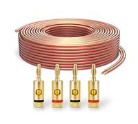 PureLink SP060-015 Cable de altavoz 2 x 2.5 mm² (99.9% OFC alambre de cobre sólido 0.20mm) Cable de altavoz de alta fidelidad, 15m, transparente, Set incluye 4 tapones de banana