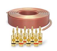 PureLink SP060-020 Cable de altavoz 2 x 2.5 mm² (99.9% OFC alambre de cobre sólido 0.20mm) Cable de altavoz de alta fidelidad, 20m, transparente, Set incluye 4 tapones de banana