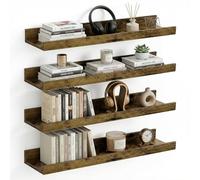 PURELLEL - Estantería de Pared de 4 Piezas, Estilo Vintage, marrón, 60 cm, 4 estantes Grandes y flotantes, Aspecto de Madera, para decoración Flexible, para Sala de Estar, Cocina, Oficina