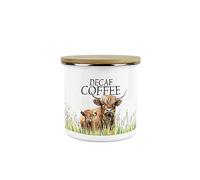 Purely Home Highland Cow & Calf Café descafeinado - Country Farm - Recipiente de almacenamiento de alimentos de cocina de tamaño mediano esmaltado de metal blanco