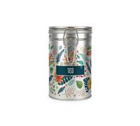 Purely Home Tarro de té con diseño de flores tropicales, tapa de clip de metal plateado, tarro de almacenamiento de alimentos, 600 ml (14 cm x 8,5 cm)