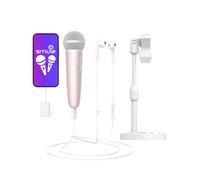 PUREMIC Micrófono inalámbrico Bluetooth para karaoke, micrófono recargable de mano con receptor de entrada tipo C y adaptador Lightning, color rosa