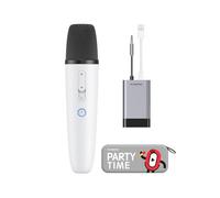 PUREMIC Micrófono inalámbrico UHF Bluetooth, micrófono portátil de mano para iPhone con receptor de enchufe AUX de 3.5 mm, sistema de micrófono recargable de karaoke para Apple TV, coches Tesla,