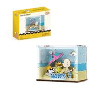 PUREMIND Snoopy Playa Puzzle 3D de Madera - Licencia Oficial Peanuts, Escena de Playa Miniatura con Figuras Móviles, Kit DIY, Decoración de Escritorio y Regalo de Colección