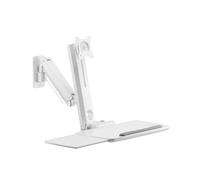 PureMounts Soporte para Monitor con Bandeja para Teclado, Soporte de Pared para Pantalla con Bandeja para Teclado, Ajustable en Altura, Giratorio, Inclinable, Estación de Trabajo de Pie, Blanco