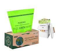PURENV 10L Bolsas de Basura Compostable, 120 Bolsas Basura Biológicas, 100% compostables y biodegradables, Certificado EN13432