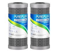 PUREPLUS Filtro de agua de 5 micrones de 10 x 4.5 pulgadas, para toda la casa, filtro de agua de carbón activado con cáscara de coco mejorado, cartucho de repuesto, CTO10BB-CQB, paquete de 2