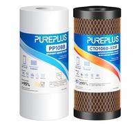 PUREPLUS Kit combinado de cartucho de filtro de agua para toda la casa de 4.5 x 10 pulgadas con filtro de sedimento, KDF y filtro de bloque de carbón activado, kit de repuesto de filtración de agua de