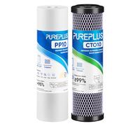 PUREPLUS Paquete combinado de filtros de agua para toda la casa de 10 x 2.5 pulgadas, bloque de carbono CTO de 1 micra + filtro de sedimentos de 5 micras de repuesto para sistemas estándar, compatible