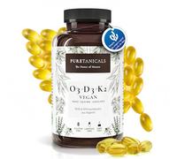 PURETANICALS Omega 3 VEGANO + Vitamina D3 + K2 MK7 All-Trans | 180 Cápsulas de alta dosis Premium Essentials O3-D3-K2 - Aceite de Algas Marinas con ácidos grasos EPA y DHA | Omega3 Algae Oil Gotas