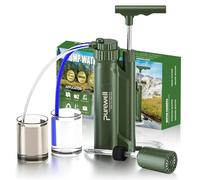 Purewell Bomba de filtro de agua portátil, bomba de supervivencia de membrana RO, sistema de filtración de agua de 0.0001 micras, 3 etapas de filtro, purificador de agua para senderismo, camping