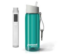 Purewell Botella de agua filtrada sin BPA con popote de filtro integrado de 4 etapas para camping, senderismo, mochileros y viajes (verde)
