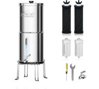 Purewell Sistema de agua de ultrafiltración por gravedad de 8 niveles, certificado EU 98/37/CE, sistema de encimera de acero inoxidable 304 con 4 elementos y soportes, reduce el fluoruro y el cloro de