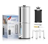 Purewell Sistema de filtro de agua de gravedad portátil de 1.0 galones, sistema de encimera de ultrafiltración de 4 etapas de 0.01 μm con ventana de nivel de agua y soporte, reduce el fluoruro y el