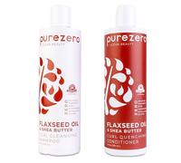 Purezero Juego de champú y acondicionador para aceite de linaza y manteca de karité - Cuidado de los rizos - para cabello rizado desenredado y desenredado - cero sulfatos/parabenos/colorantes -100%