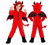 PurhuaSral Disfraz de diablo para niños, traje de bebé diablo rojo con alas, mono de monstruo vampiro con capucha, disfraz de diablo para Halloween y fiestas de carnaval