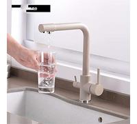 Purificador de 3 vías Grifo de Cocina extraíble Doble manija 3 en 1 Filtro de Agua Potable de Arco Alto Grifo del Fregadero grúa filtrada giratoria 360 para Cocina montada en Cubierta, Cromo B