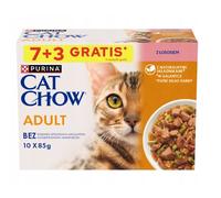 PURINA Cat Chow Adult: comida para gatos con salmón y judías verdes en gelatina, 10 x 85 g (7 + 3 GRATIS)