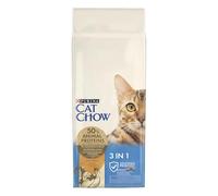 Purina Cat Chow Pienso para Gato Adulto 3en1 Cuidado Urinario, Bolas de Pelo, Dental con Buey, saco de 15kg