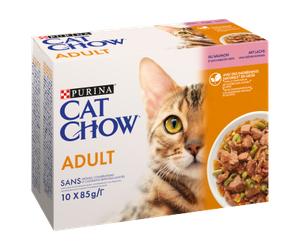 PURINA Cat Chow Pienso para gatos adultos con salmón y judías verdes en gelatina 10x85 g