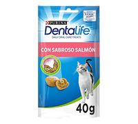 Purina Dentalife Daily Oral Care, Snack dental para gatos con Salmón, 8 bolsas de 40g