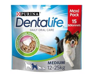 Purina DentaLife Medium - Maxi Pack - Higiene bucal Diaria - 345 g - 15 Palos para Masticar para Perros de tamaño Mediano - Lote de 5