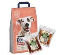 Purina Dog Chow Sensitive Adulto con Salmón 14kg & WILD FARM Mezcla de Sabores 2x500g