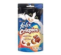 Purina Felix Crispies, Snack, premio para Gato con Buey y Pollo, 8 bolsas de 45g