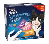 Purina Felix DeliMoments, Snack líquido, Premio para Gato Variedad de sabores, 6 Paquetes de 48 Sobres de 10g - 288 Sobres