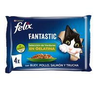 Felix Purina Fantastic Comida Húmeda para Gato Adulto Selección de Surtido Verduras, 12 paquetes 4 sobres 85g - 48