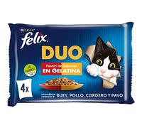 Purina Felix Fantastic Duo, Comida Húmeda para Gato Adulto Pack Surtido Carnes, 12 Paquetes de 4 Sobres de 85g - 48 Sobres