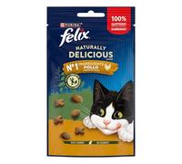 Purina Felix Naturally Delicious, Snacks, Premio para Gato con Pollo, 8 Bolsas de 50g