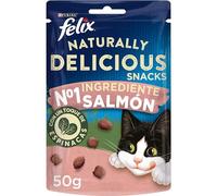 Purina Felix Naturally Delicious, Snacks, Premio para Gato con Salmón, 8 Bolsas de 50g