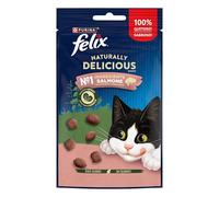 Purina Felix Naturally Delicious, Snacks, Premio para Gato con Salmón, 8 Bolsas de 50g