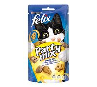 Purina Felix Party Mix Cheezy, Snack, premio para Gato con Queso Cheddar, 8 bolsas de 60g