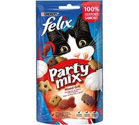 Purina Felix Party Mix Grill, Snack, premio para Gato con Buey, Pollo y Salmón, 8 bolsas de 60g
