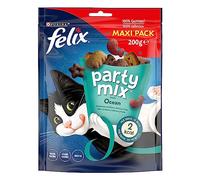 Purina Felix Party Mix Ocean, Snack, para Gato con Salmón, Carbonero y Trucha, Maxi Pack 5 Bolsas de 200 g