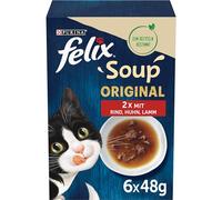 PURINA FELIX Soup Original con carne de res, pollo, cordero, comida húmeda para gatos, bolsa de porciones, 6 x 48 g