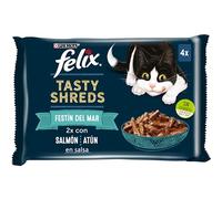 Purina Felix Tasty Shreds Comida Húmeda para Gato en Salsa Pack surtido Pescados, 12 paquetes de 4 sobres de 80g - 48 sobres