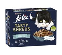 Purina Felix Tasty Shreds Comida Húmeda para Gato en Salsa Pack Surtido Pescados, 4 Paquetes de 12 Sobres de 80g - 48 Sobres